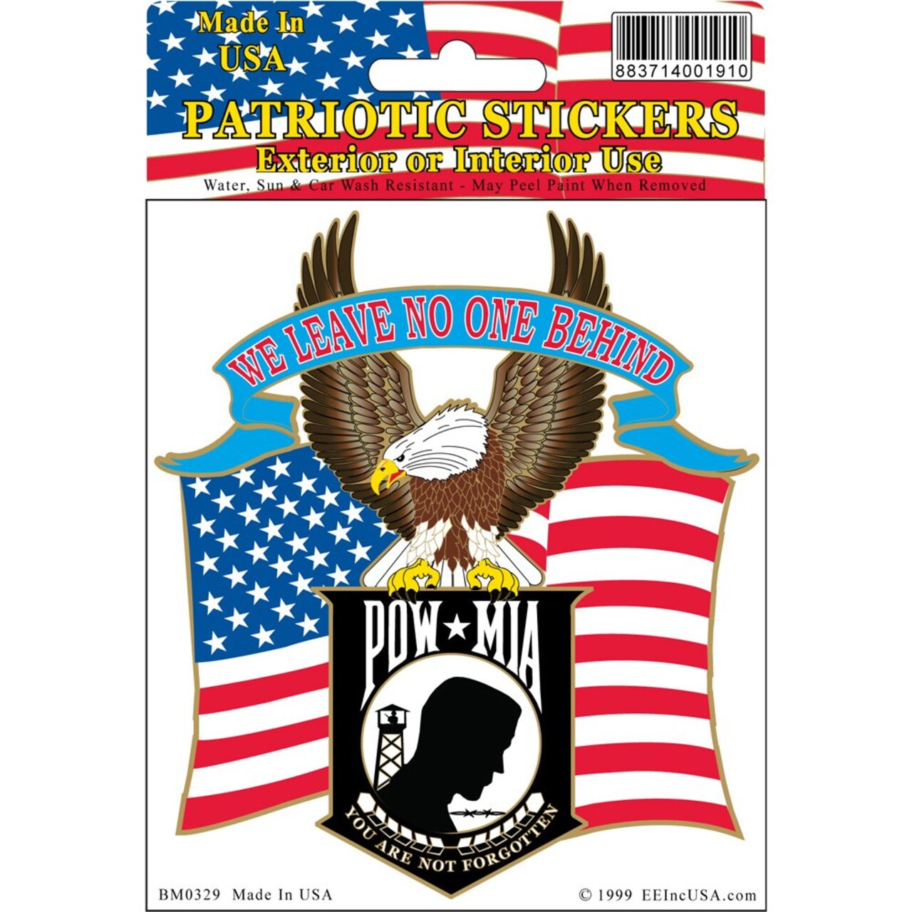 U.S Military Sticker with the American Flag and Bald Eagle and POW MIA symbol